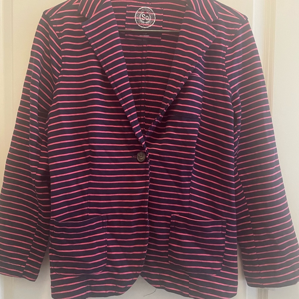 NWOT Womens Pink Blue Blazer Juniors Large